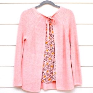 LOFT Floral Tie-Back Mixed Media Sweater NWOT